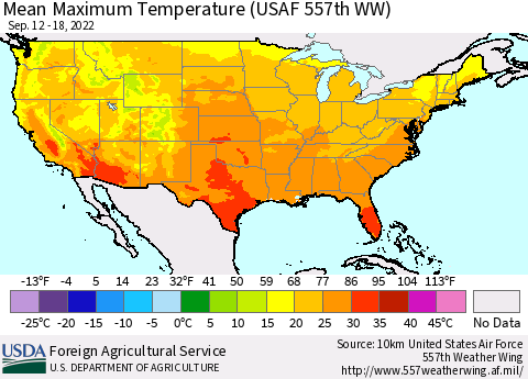 United States Mean Maximum Temperature (USAF 557th WW) Thematic Map For 9/12/2022 - 9/18/2022