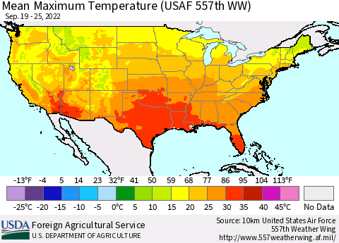 United States Mean Maximum Temperature (USAF 557th WW) Thematic Map For 9/19/2022 - 9/25/2022