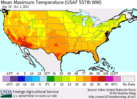 United States Mean Maximum Temperature (USAF 557th WW) Thematic Map For 9/26/2022 - 10/2/2022
