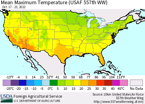 United States Mean Maximum Temperature (USAF 557th WW) Thematic Map For 10/17/2022 - 10/23/2022