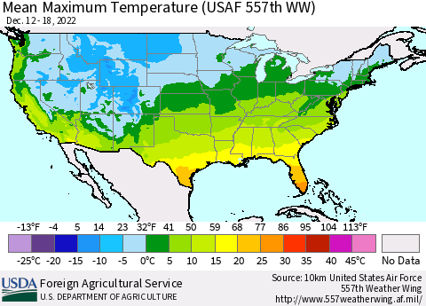 United States Mean Maximum Temperature (USAF 557th WW) Thematic Map For 12/12/2022 - 12/18/2022