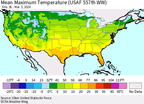 United States Mean Maximum Temperature (USAF 557th WW) Thematic Map For 2/26/2024 - 3/3/2024