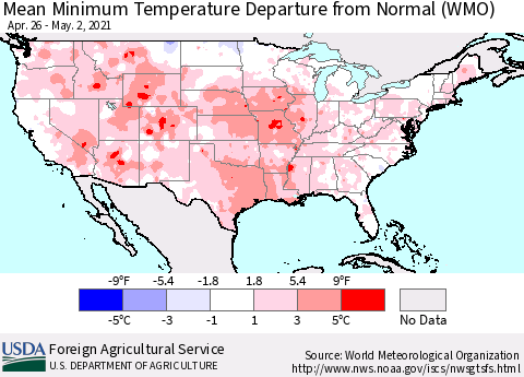 United States Minimum Temperature Departure From Normal (WMO) Thematic Map For 4/26/2021 - 5/2/2021