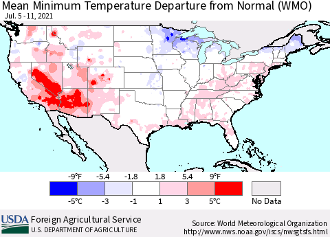 United States Minimum Temperature Departure From Normal (WMO) Thematic Map For 7/5/2021 - 7/11/2021