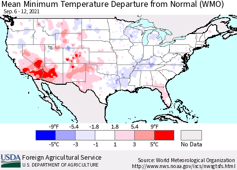 United States Minimum Temperature Departure From Normal (WMO) Thematic Map For 9/6/2021 - 9/12/2021