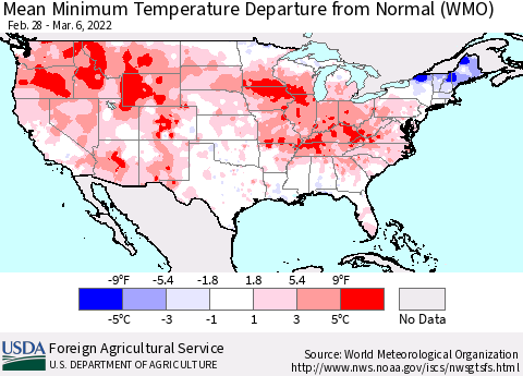 United States Minimum Temperature Departure From Normal (WMO) Thematic Map For 2/28/2022 - 3/6/2022