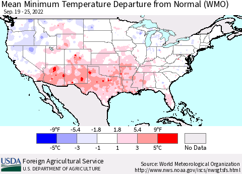 United States Minimum Temperature Departure From Normal (WMO) Thematic Map For 9/19/2022 - 9/25/2022