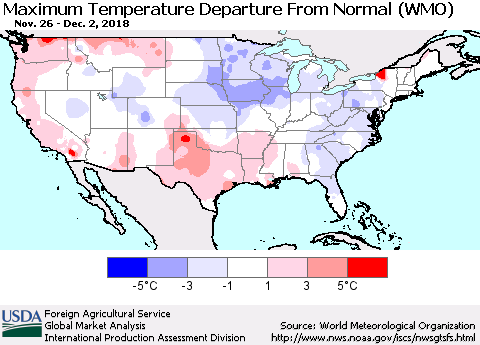 United States Mean Maximum Temperature Departure from Normal (WMO) Thematic Map For 11/26/2018 - 12/2/2018