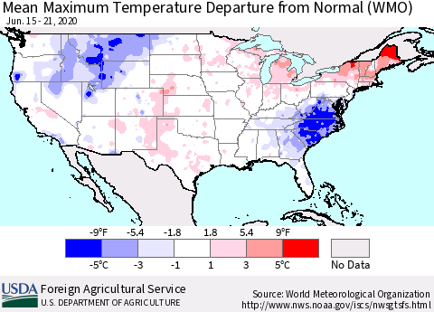 United States Maximum Temperature Departure From Normal (WMO) Thematic Map For 6/15/2020 - 6/21/2020