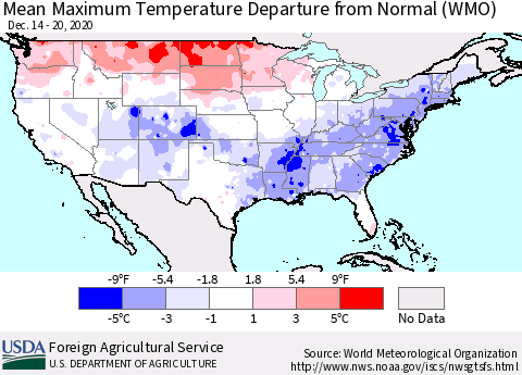 United States Maximum Temperature Departure From Normal (WMO) Thematic Map For 12/14/2020 - 12/20/2020