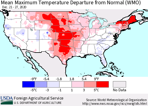 United States Maximum Temperature Departure From Normal (WMO) Thematic Map For 12/21/2020 - 12/27/2020