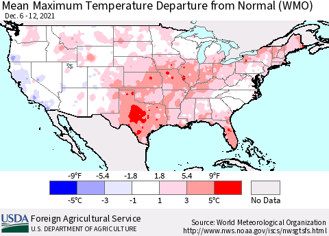 United States Maximum Temperature Departure From Normal (WMO) Thematic Map For 12/6/2021 - 12/12/2021
