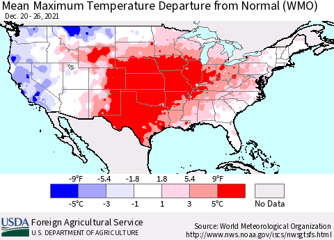 United States Maximum Temperature Departure From Normal (WMO) Thematic Map For 12/20/2021 - 12/26/2021