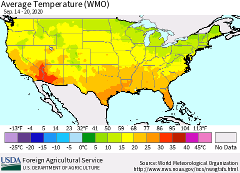 United States Average Temperature (WMO) Thematic Map For 9/14/2020 - 9/20/2020
