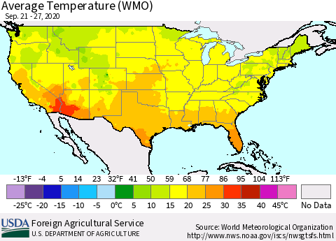 United States Average Temperature (WMO) Thematic Map For 9/21/2020 - 9/27/2020