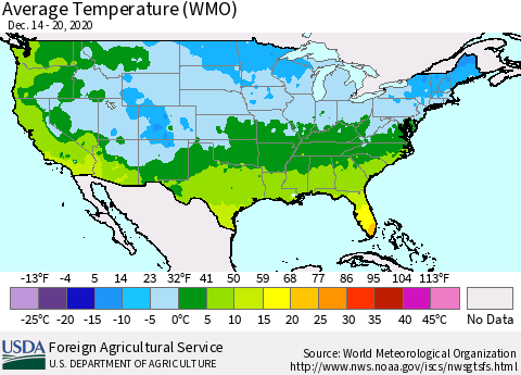 United States Average Temperature (WMO) Thematic Map For 12/14/2020 - 12/20/2020