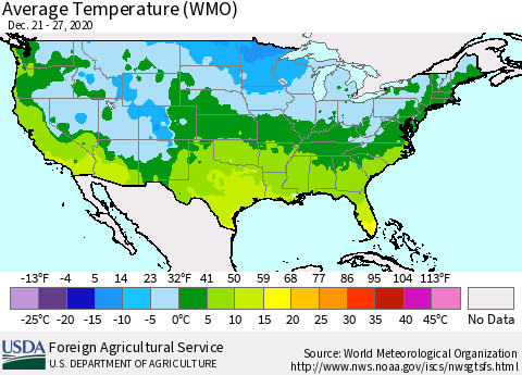 United States Average Temperature (WMO) Thematic Map For 12/21/2020 - 12/27/2020