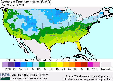United States Average Temperature (WMO) Thematic Map For 12/28/2020 - 1/3/2021
