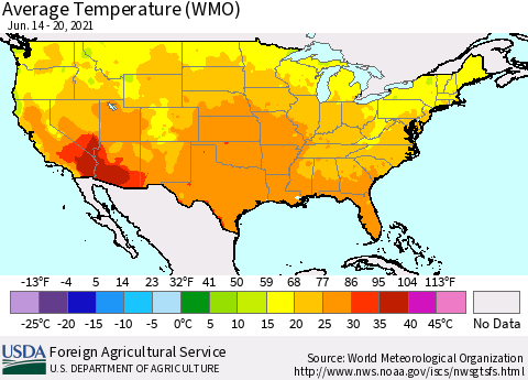 United States Average Temperature (WMO) Thematic Map For 6/14/2021 - 6/20/2021