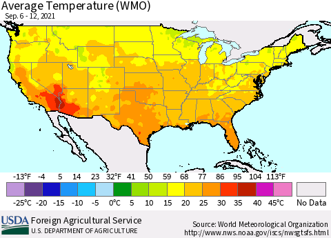 United States Average Temperature (WMO) Thematic Map For 9/6/2021 - 9/12/2021