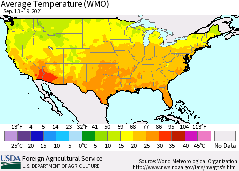 United States Average Temperature (WMO) Thematic Map For 9/13/2021 - 9/19/2021