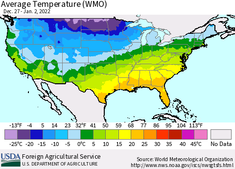 United States Average Temperature (WMO) Thematic Map For 12/27/2021 - 1/2/2022
