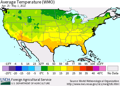 United States Average Temperature (WMO) Thematic Map For 4/25/2022 - 5/1/2022
