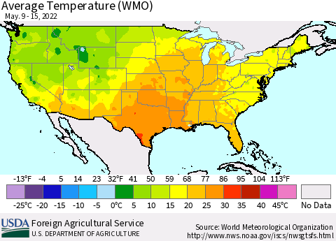 United States Average Temperature (WMO) Thematic Map For 5/9/2022 - 5/15/2022