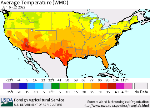 United States Average Temperature (WMO) Thematic Map For 6/6/2022 - 6/12/2022