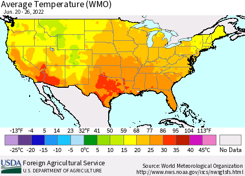 United States Average Temperature (WMO) Thematic Map For 6/20/2022 - 6/26/2022