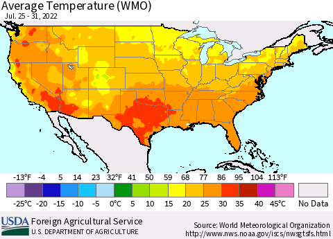 United States Average Temperature (WMO) Thematic Map For 7/25/2022 - 7/31/2022