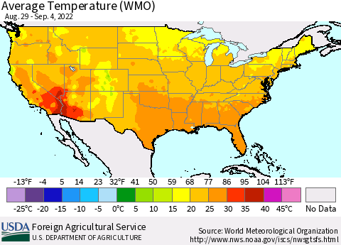 United States Average Temperature (WMO) Thematic Map For 8/29/2022 - 9/4/2022