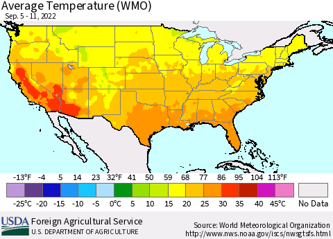 United States Average Temperature (WMO) Thematic Map For 9/5/2022 - 9/11/2022