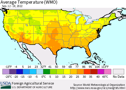United States Average Temperature (WMO) Thematic Map For 9/12/2022 - 9/18/2022