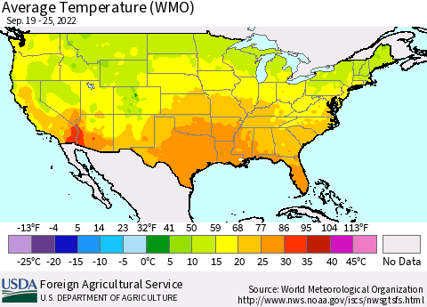 United States Average Temperature (WMO) Thematic Map For 9/19/2022 - 9/25/2022