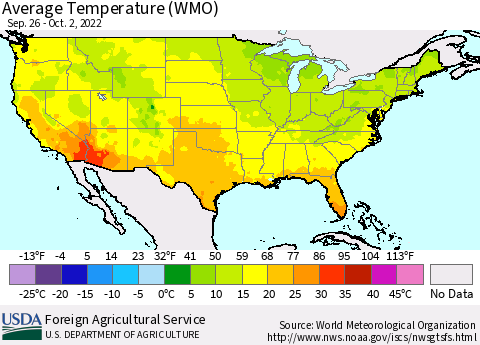 United States Average Temperature (WMO) Thematic Map For 9/26/2022 - 10/2/2022
