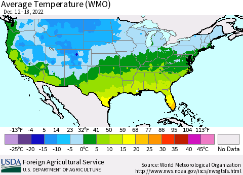 United States Average Temperature (WMO) Thematic Map For 12/12/2022 - 12/18/2022