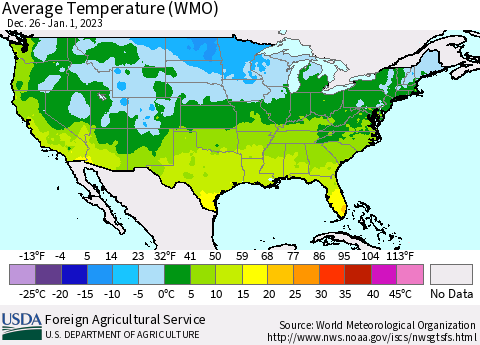 United States Average Temperature (WMO) Thematic Map For 12/26/2022 - 1/1/2023