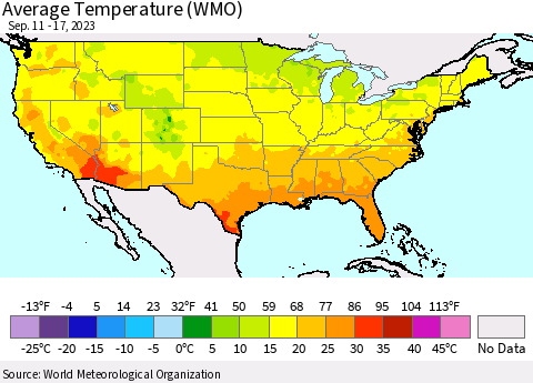 United States Average Temperature (WMO) Thematic Map For 9/11/2023 - 9/17/2023