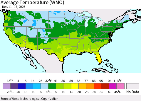 United States Average Temperature (WMO) Thematic Map For 12/11/2023 - 12/17/2023