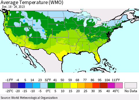 United States Average Temperature (WMO) Thematic Map For 12/18/2023 - 12/24/2023