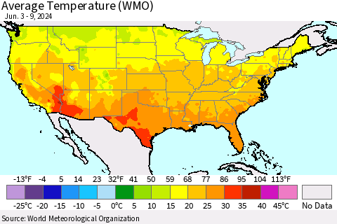 United States Average Temperature (WMO) Thematic Map For 6/3/2024 - 6/9/2024