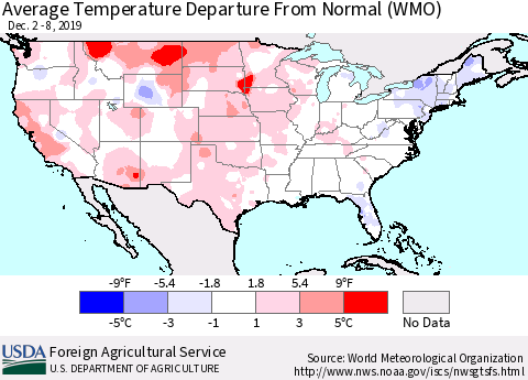 United States Average Temperature Departure From Normal (WMO) Thematic Map For 12/2/2019 - 12/8/2019