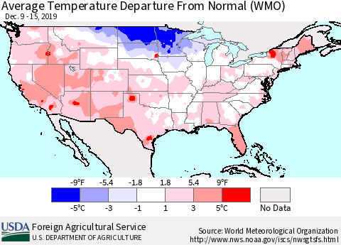 United States Average Temperature Departure From Normal (WMO) Thematic Map For 12/9/2019 - 12/15/2019