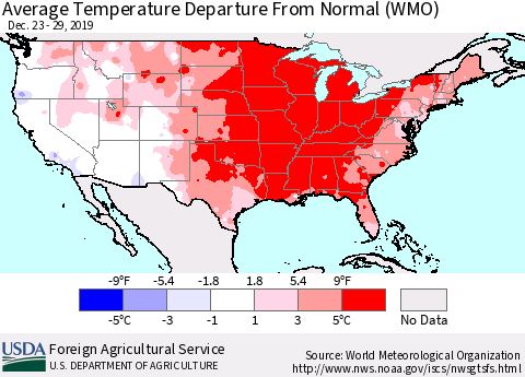 United States Average Temperature Departure From Normal (WMO) Thematic Map For 12/23/2019 - 12/29/2019