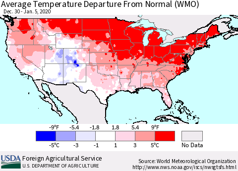 United States Average Temperature Departure From Normal (WMO) Thematic Map For 12/30/2019 - 1/5/2020