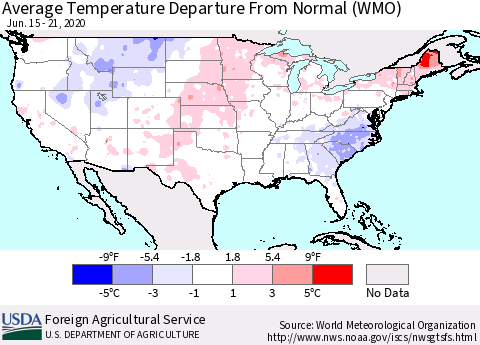 United States Average Temperature Departure From Normal (WMO) Thematic Map For 6/15/2020 - 6/21/2020