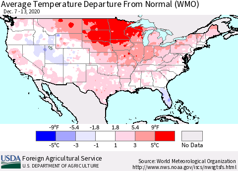United States Average Temperature Departure From Normal (WMO) Thematic Map For 12/7/2020 - 12/13/2020