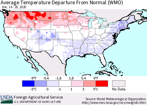 United States Average Temperature Departure From Normal (WMO) Thematic Map For 12/14/2020 - 12/20/2020