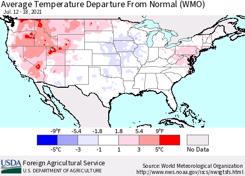 United States Average Temperature Departure From Normal (WMO) Thematic Map For 7/12/2021 - 7/18/2021
